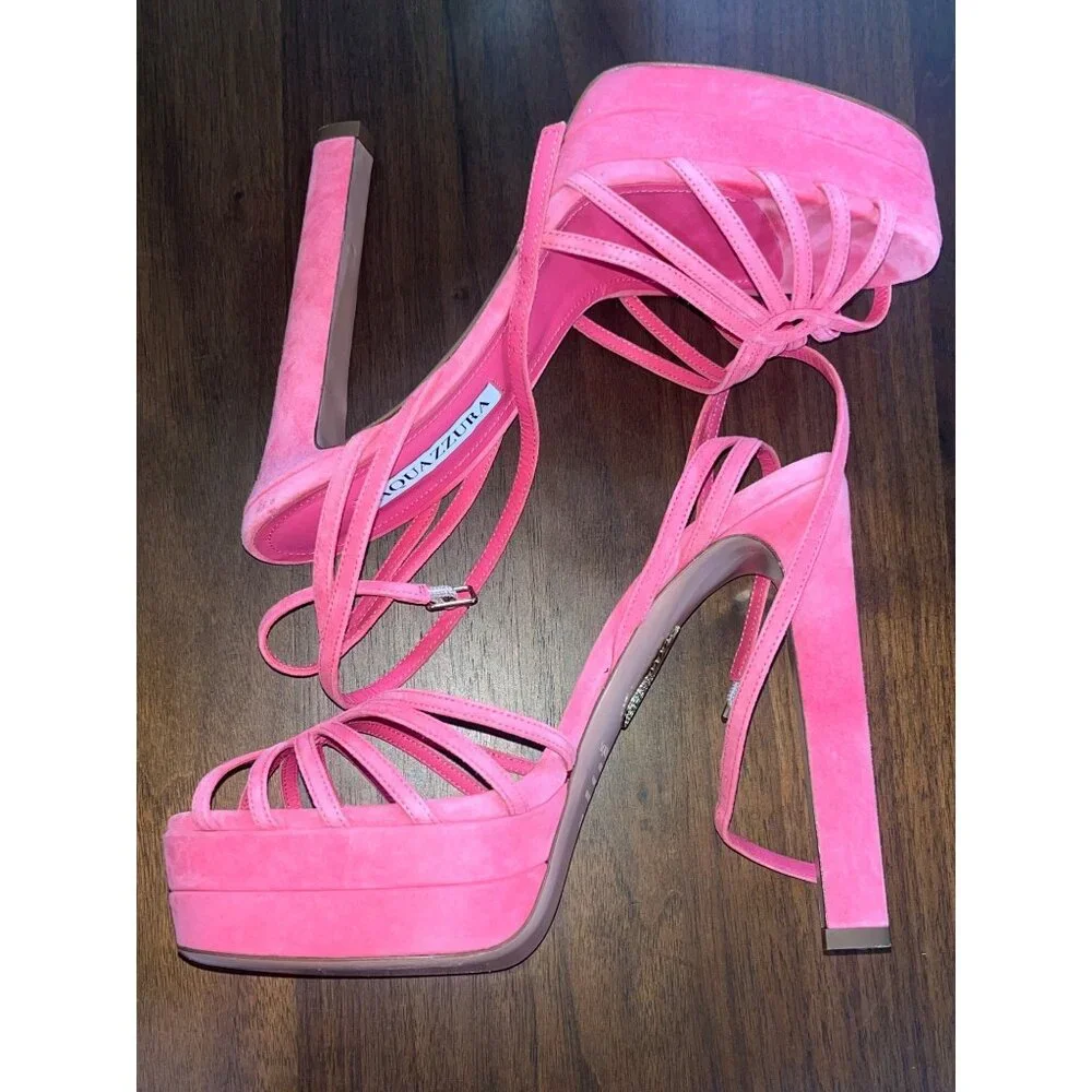 Aquazzura 130mm Flow Plateau Sandals Watermelon 38.5 With Box Pink High Heels - Picture 9 of 16